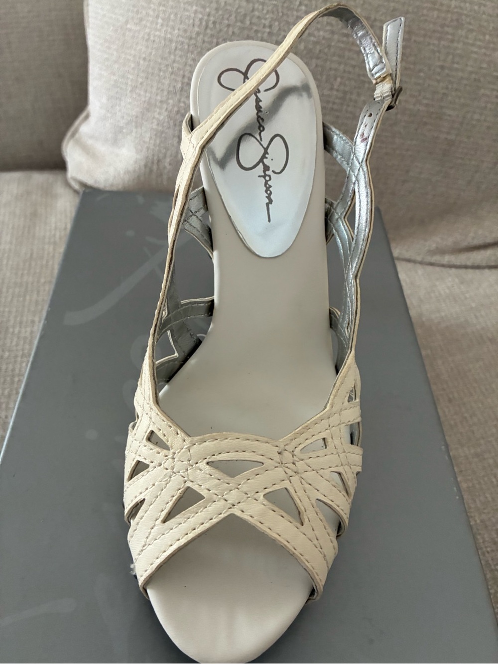 Jessica Simpson Ivory Woven Slingback Heels - Picture 4 of 9
